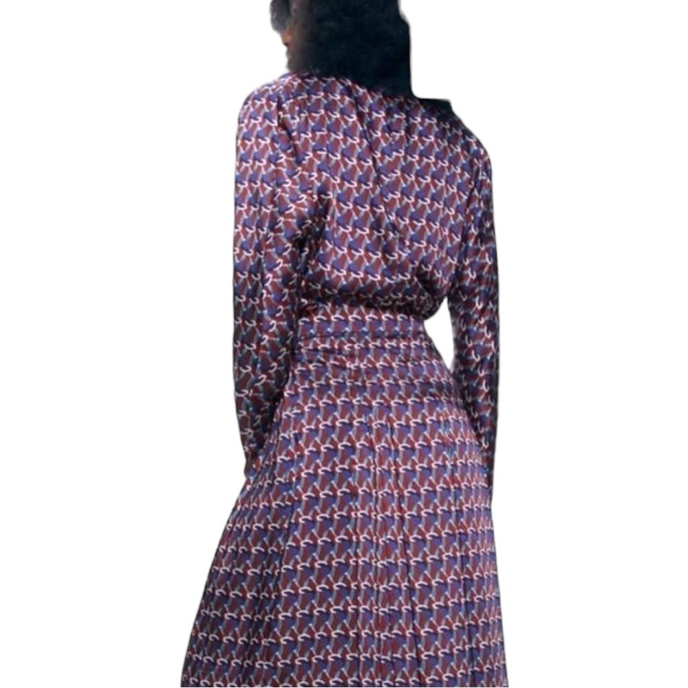Zara Geometric Print Silky Satin Midi Skirt with Pleats - Picture 12 of 16